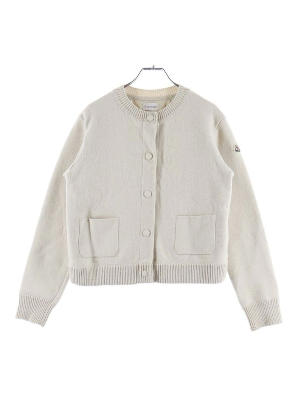 Moncler Cardigan Tricot Nylon Cotton Knit Contrast Down #xs Ivory